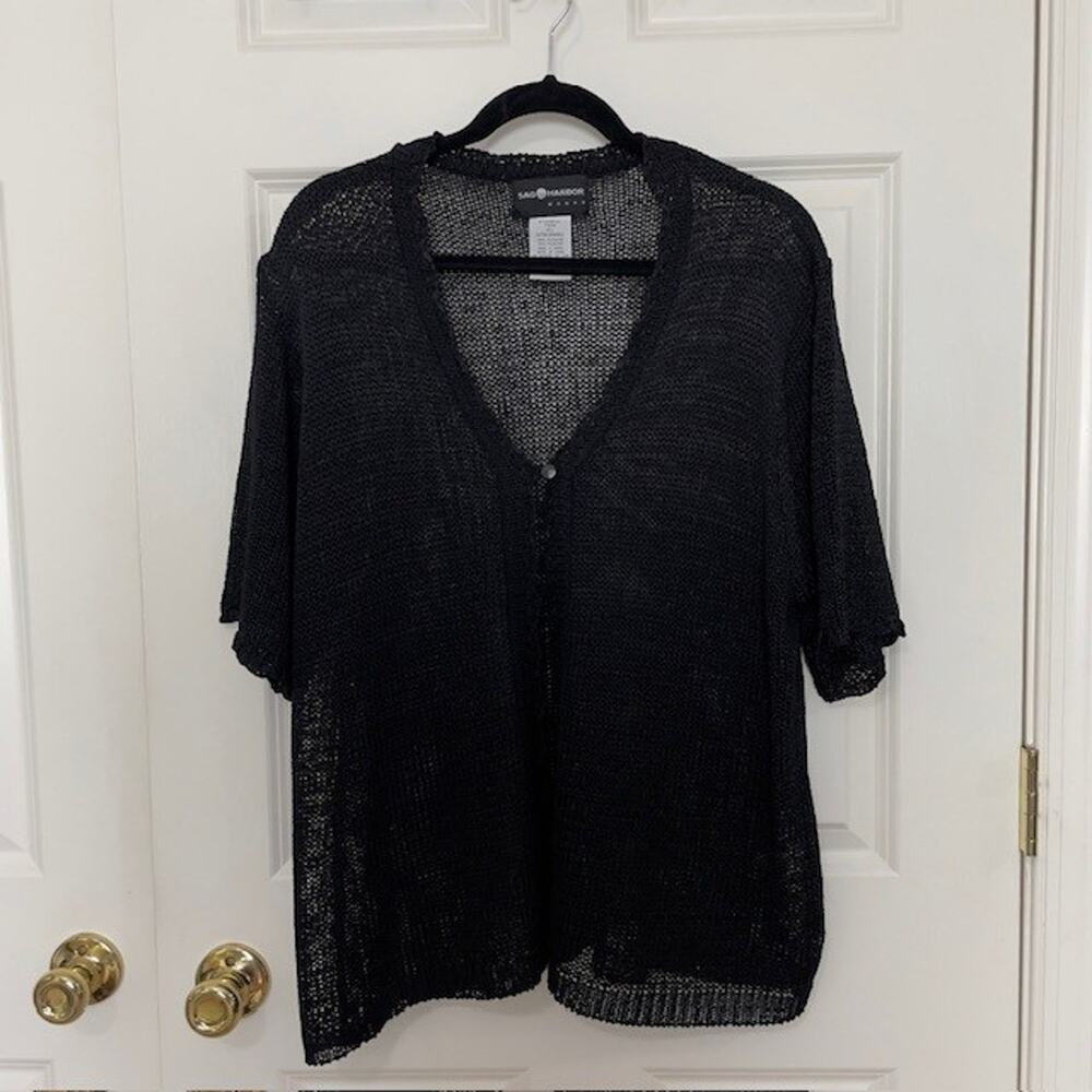 Sag Harbor Women's 2XL Black Feminine Woven V-Neck Sweater Lacy Classic Layering
